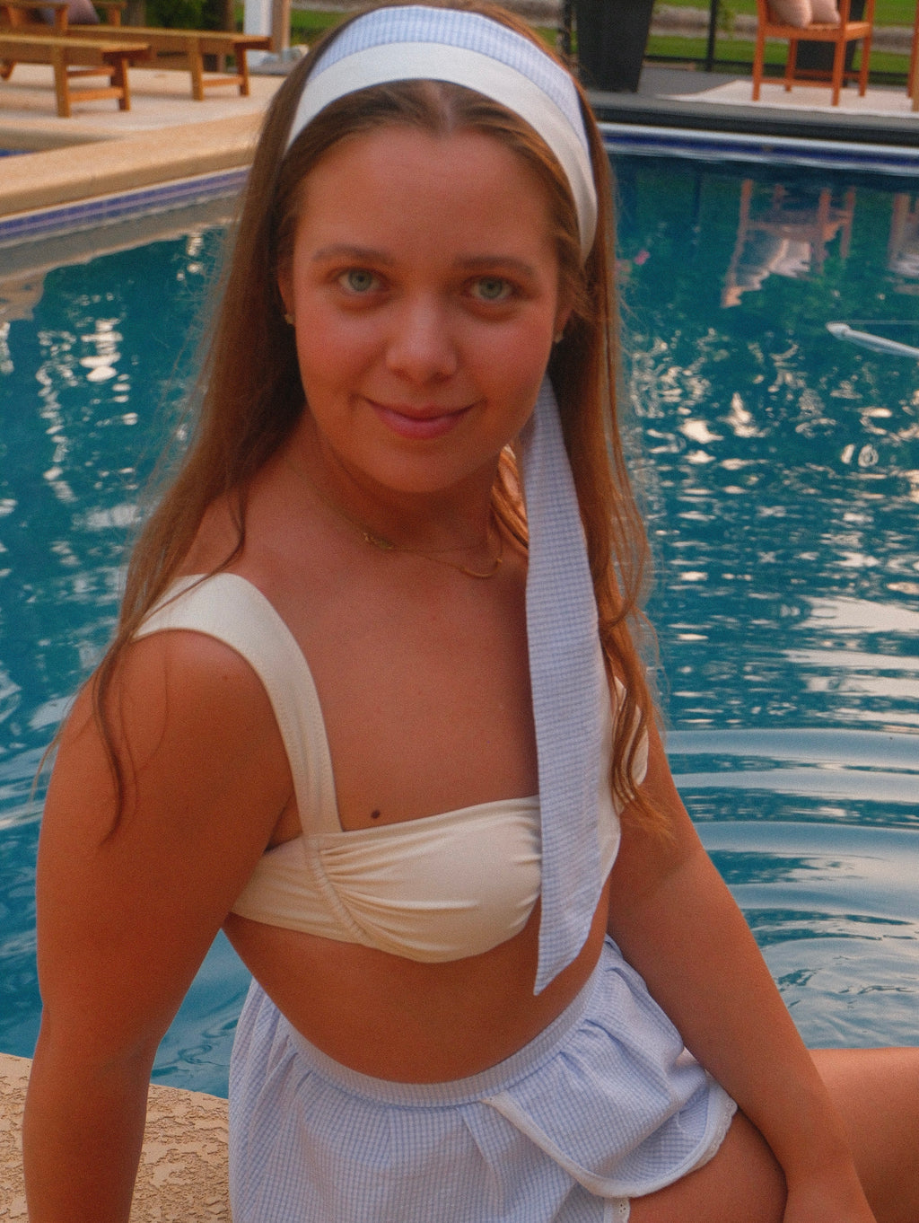 Far Out Headband in Powder Blue Gingham
