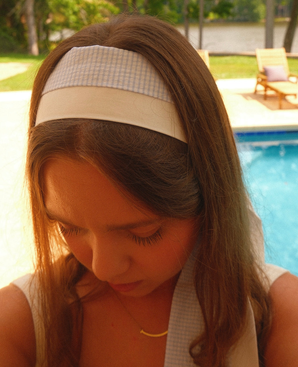 Far Out Headband in Powder Blue Gingham