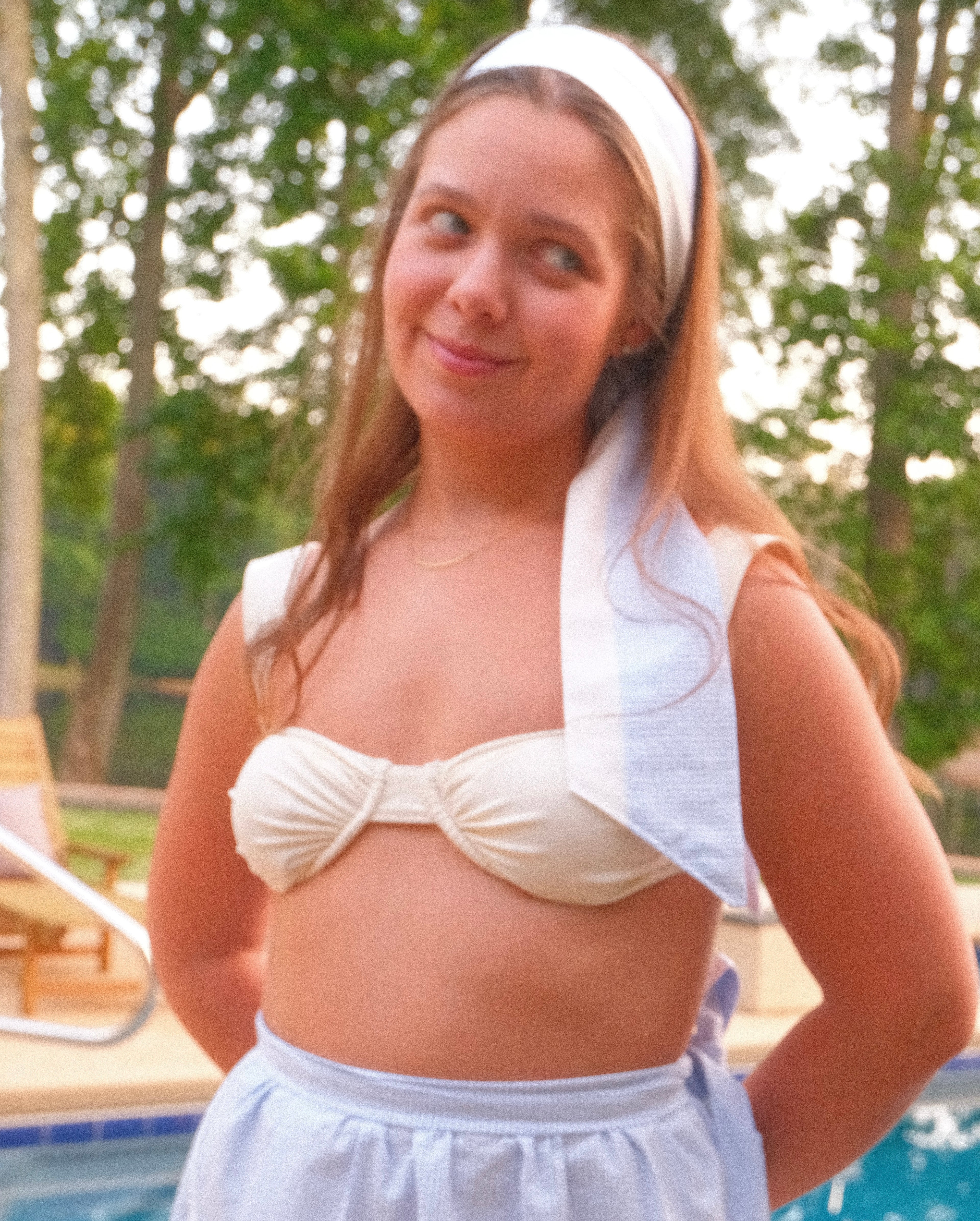 Far Out Headband in Powder Blue Gingham